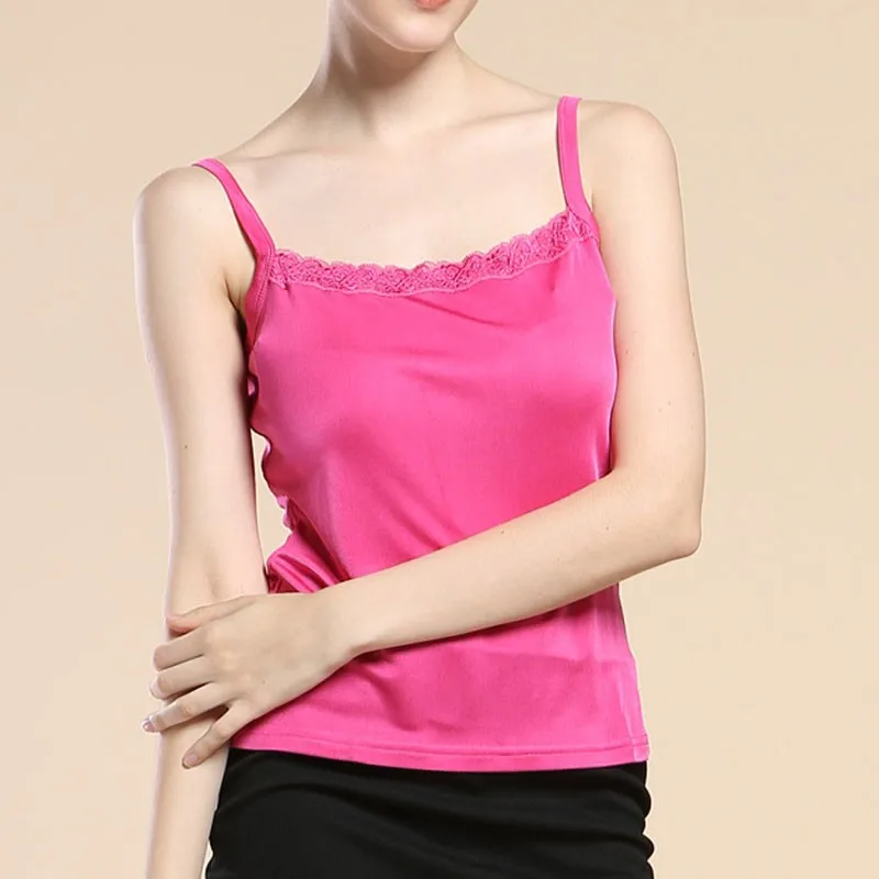 100%  Pure Silk Knit Womens Lacy Camisole Tank Top Size M L XL XXL