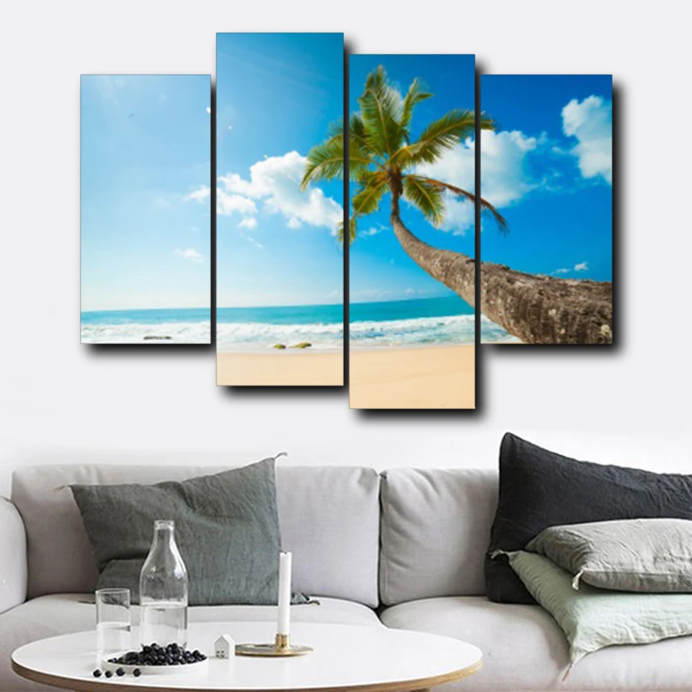 

Laeacco Canvas Calligraphy Painting Tropical Palm Tree Wall Art Blue Sky Posters and Prints Living Room Home Decoration