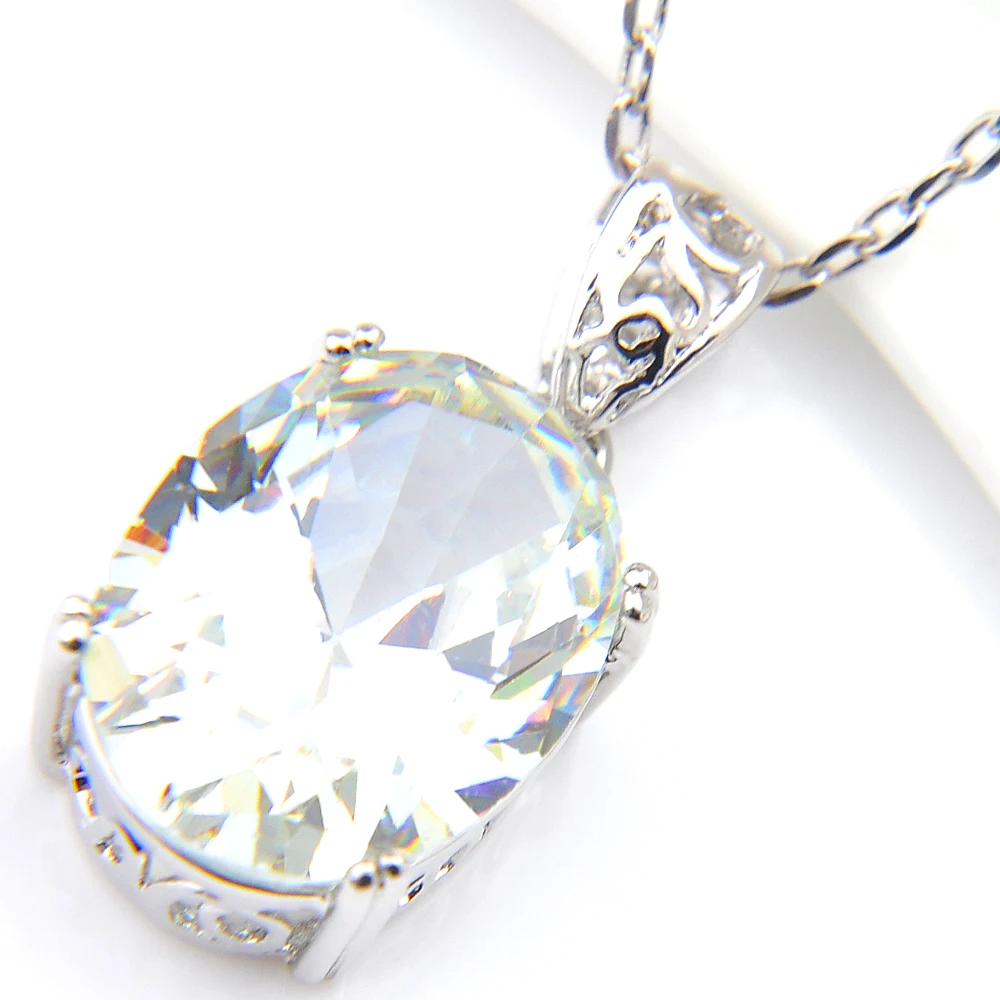 Фото Luckyshine овальный белый кристалл кубический цирконий серебряный свадебный кулон Россия США Австралия кулон с цепочкой 10*12 мм №2