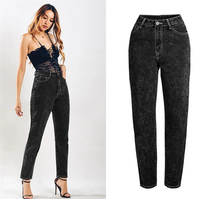 Модные джинсы женские черные снежинки свободные джинсовые брюки европейские