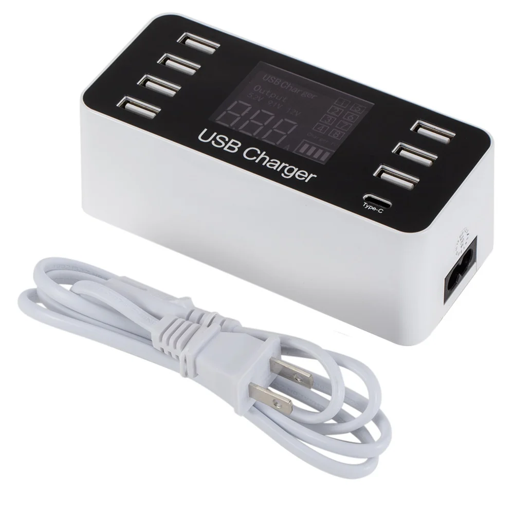 Smart 7 Port USB Type C Charger with LCD Display 5V/8A Multi Ports for Mobile Phone Tablets PC EU/US/UK Plug | Мобильные телефоны и