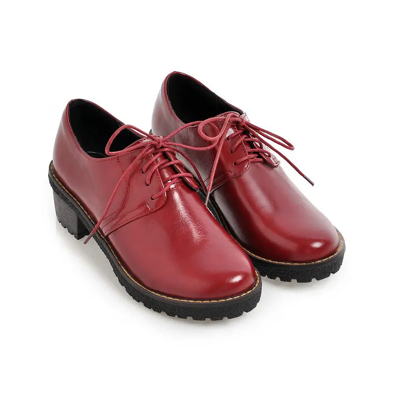 Classic 4 Color Spring/Autumn Round Toe Girls Party Shoes Square High Heels Lace Up Pu Soft Leather Solid Women Pumps Black 5cm | Обувь