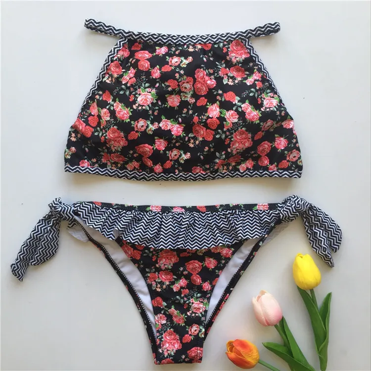 4 цвета пикантные Девушки Женщины Floral Print High Neck Tankini купальник с низкой талией