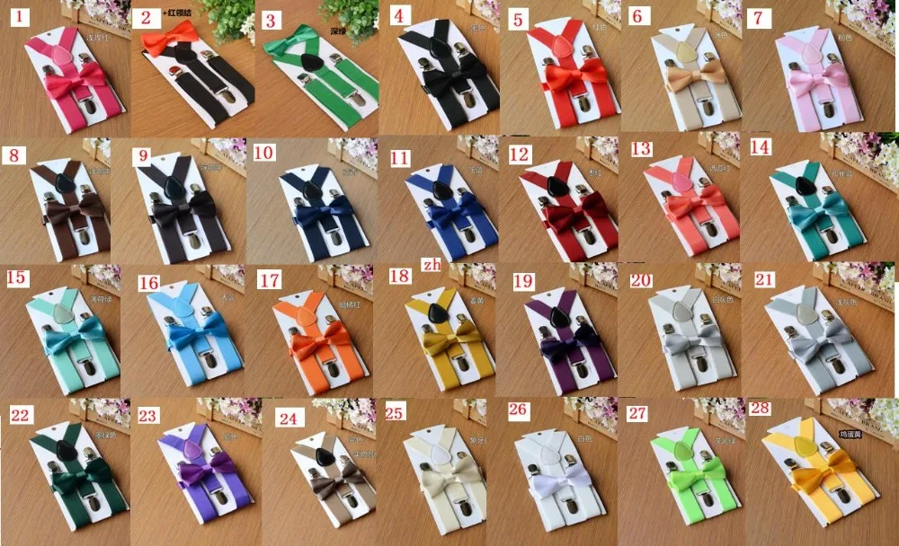 

120sets/lot children candy color Suspenders bowtie set/kids Y-Back Adjustable Elastic Boys Suspenders Bow Tie 28 color for choos