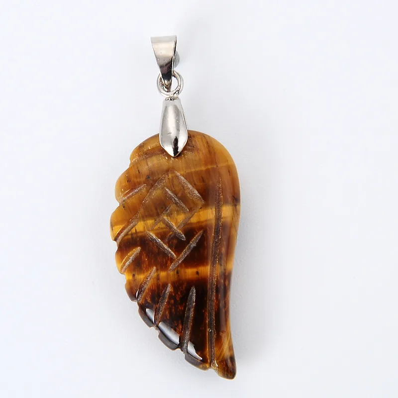 Tiger eye stone 1 шт. натуральный камень аметисты розовый прозрачный кварц опал авантюрин флюорит бусина резные Крылья ангела перо кулон ювелирные изделия - Окраска металла: Tiger eye stone