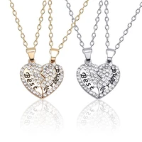 2pcs set best friend full rhinestone stitching heart pendant alloy black letter necklace girlfriend party jewelry gift
