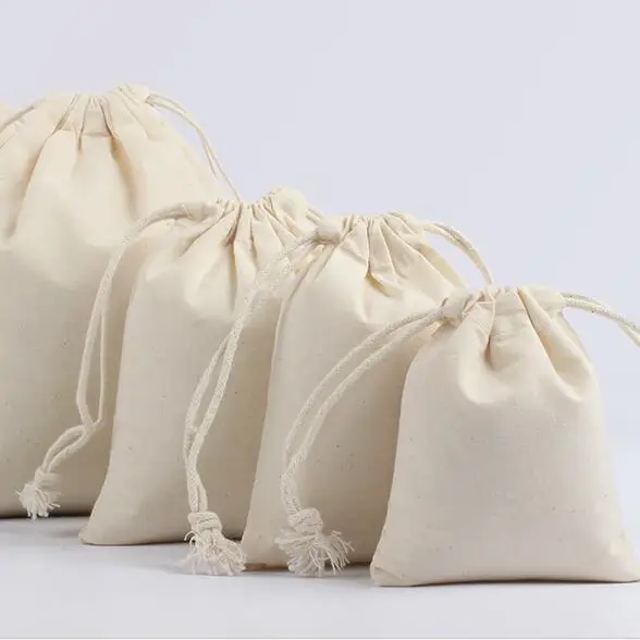 

Sample For 10x14, 13x16, 17x23, 20x23cm 130g Fine Cotton Drawstring Pouch Cotton Bags For Wedding Party Gift Packaging Bag