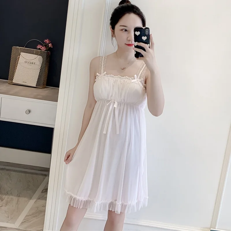Lovely Retro Women Nightdress Lace Spaghetti Strap Princess Style Nightwear