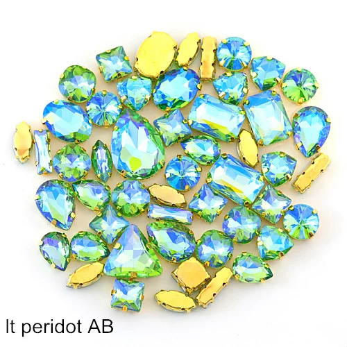 lt peridot AB 50 шт./пакет микс 10 формы 16 AB Цвета пришить стразы золото коготь настройки Стекло с украшением в виде кристаллов пришить коготь стразы для одежды B3683 - Цвет: lt peridot AB