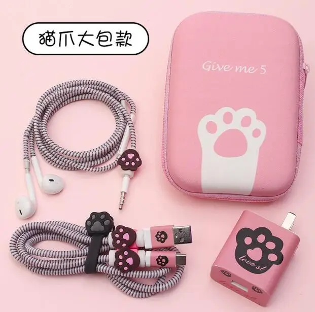 style 3 for Huawei Большой квадратный наушник сумка USB наушники протектор Набор с наклейки для зарядного устройства спиральный кабель протектор для huawei p10/p20/mate20/V20 - Цвет: style 3 for Huawei