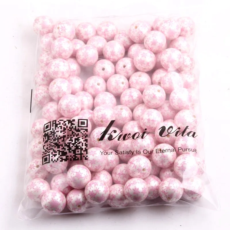 Модные крупные акриловые бусины 20 мм 100 шт./лот с принтом в виде розовых снежинок