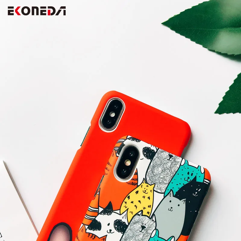 Чехол EKONEDA с милым мультяшным животным котом и собакой для iPhone 6, 6S Plus, 7, 8 Plus, X, XS, чехол для MAX XR, пластиковый матовый чехол для iPhone 7, чехол