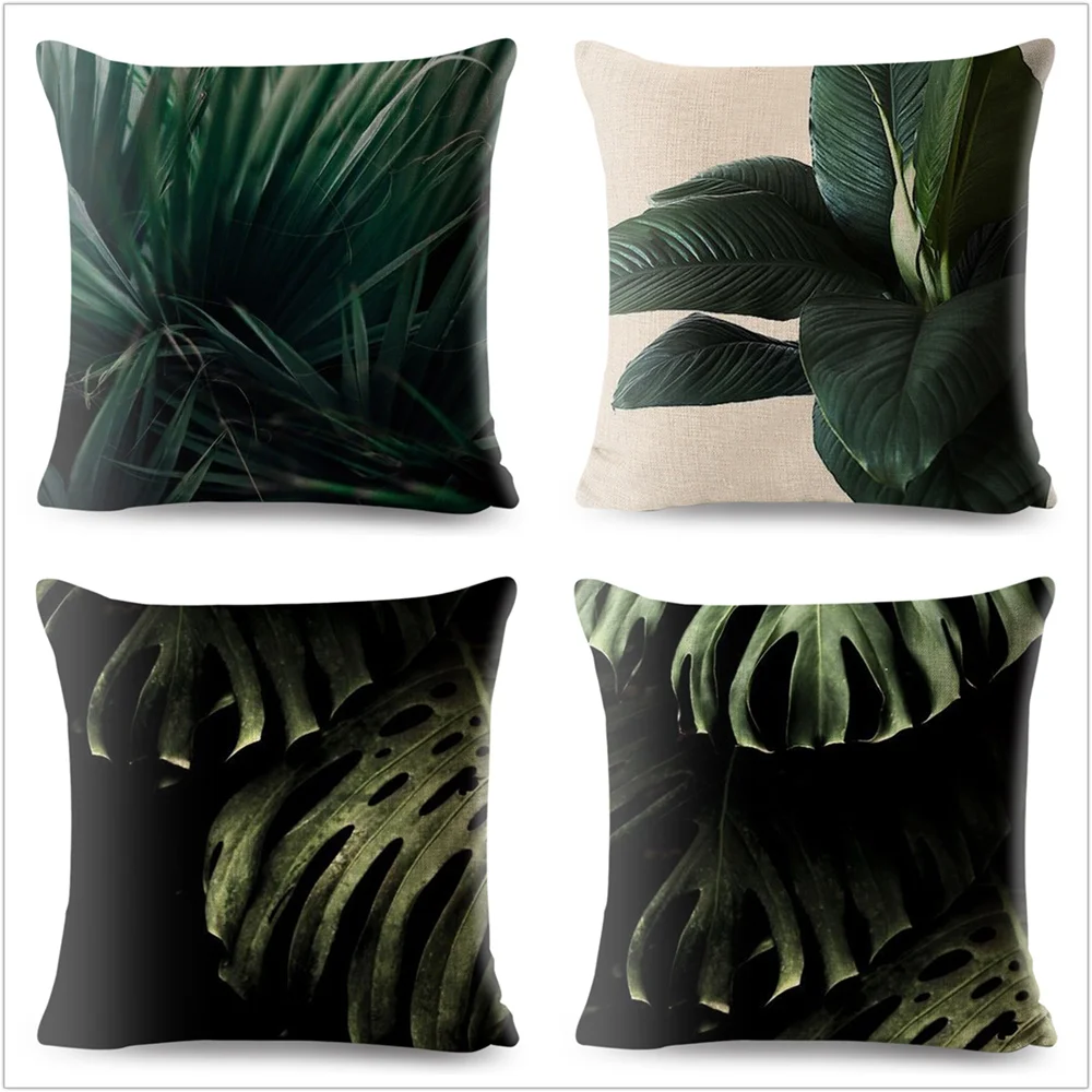 Nordic Стиль темно зеленые листья Чехлы для диван автомобилей Home Decor тропические