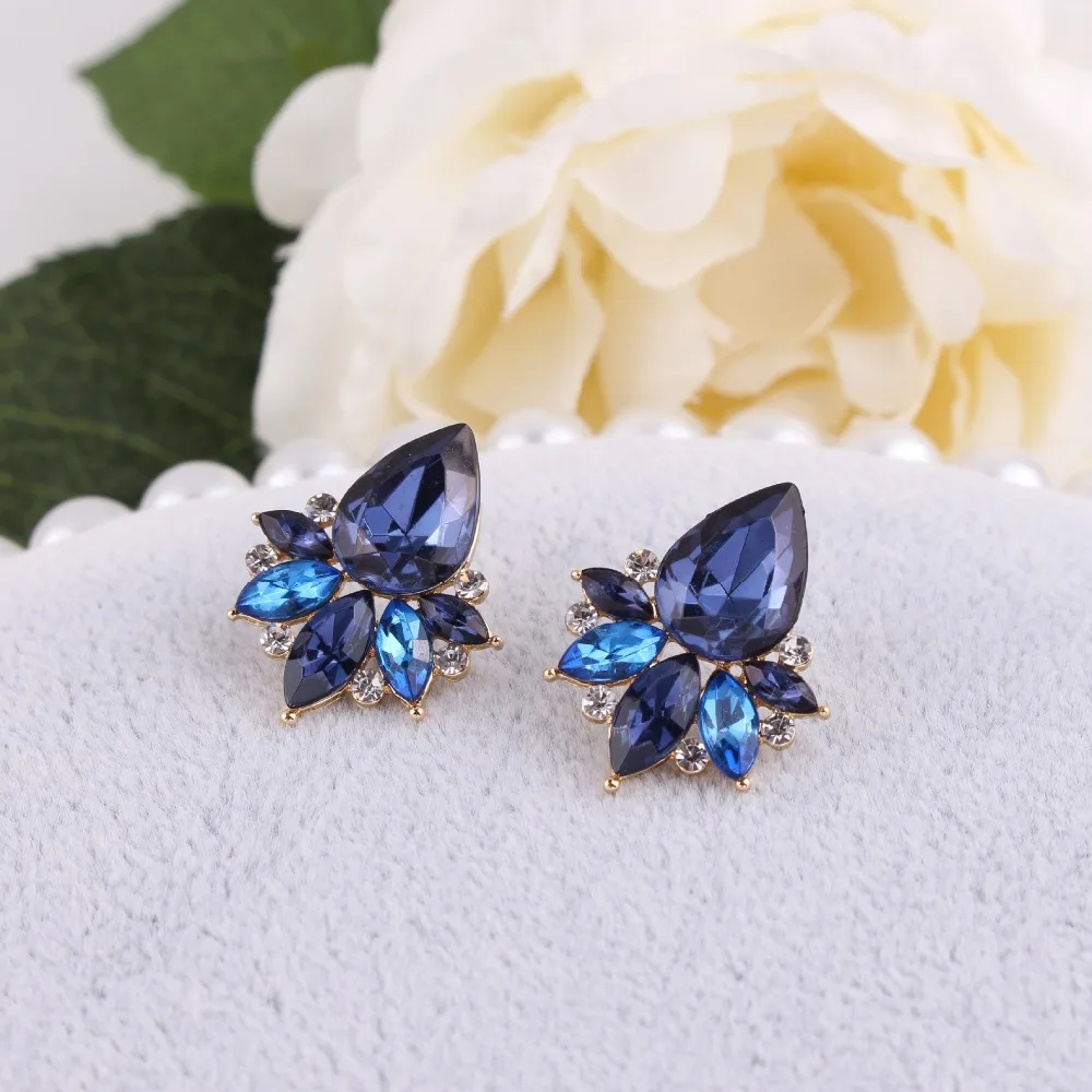 ew Fashion Acrylic Crystal Stone Stud Earrings Colorful Rhinestone Women Piercing Birthday Gift Party Jewelry N162 | Украшения и