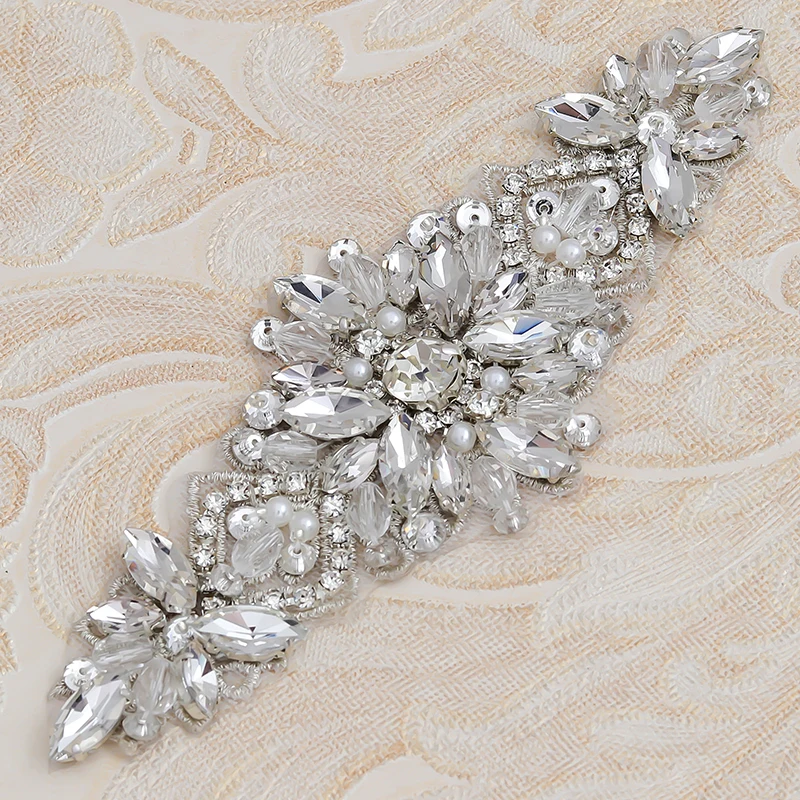 

YANSTAR 5PCS Wholesale Beads Rhinestone Roantic Appliques For Sewing On Wedding Dress Belt Accessory DIY Bridal Gown Sash YS994