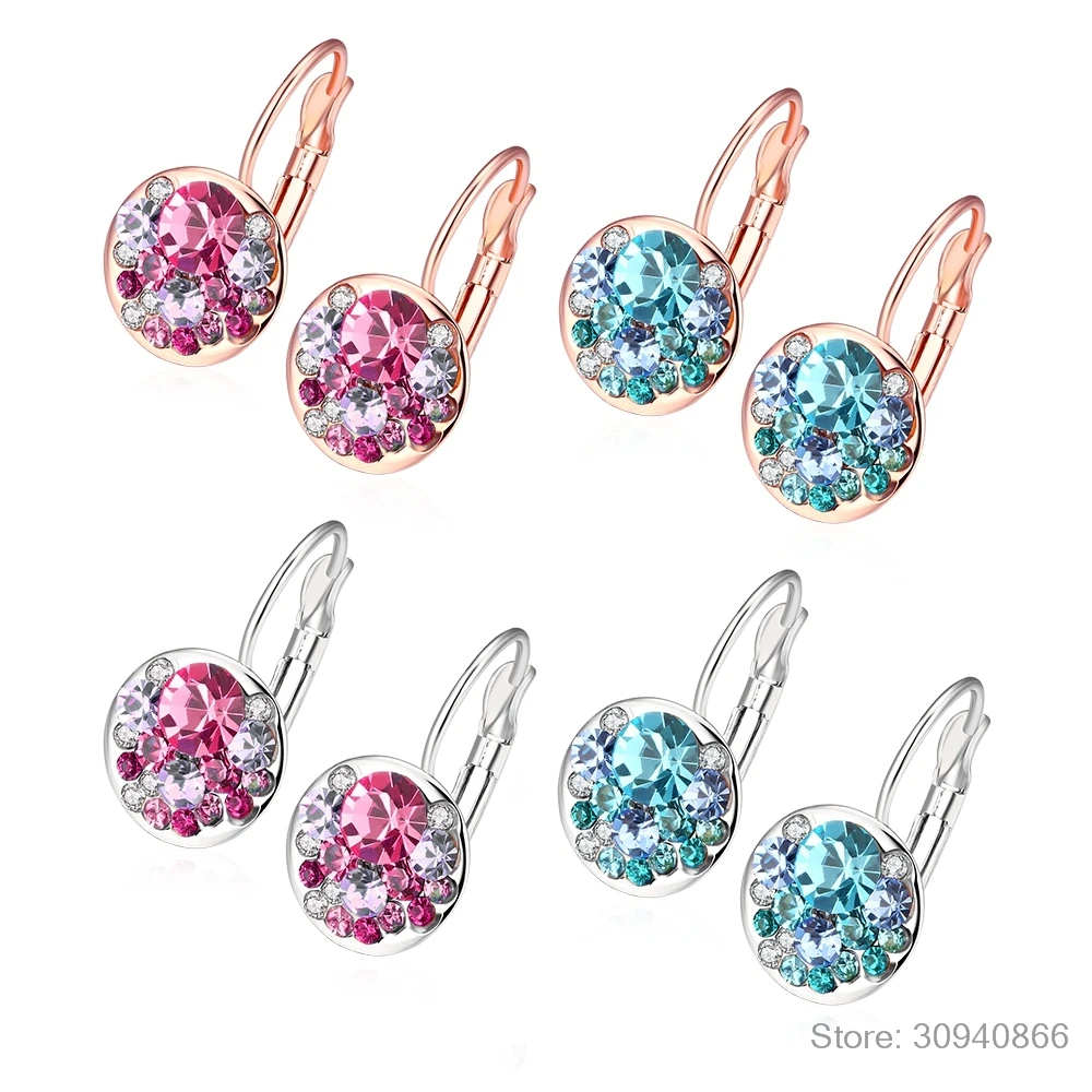 Модные круглые очаровательные серьги-гвоздики с кристаллами Swarovski, женские серьги с чешскими кристаллами, ювелирных изделий Brinco