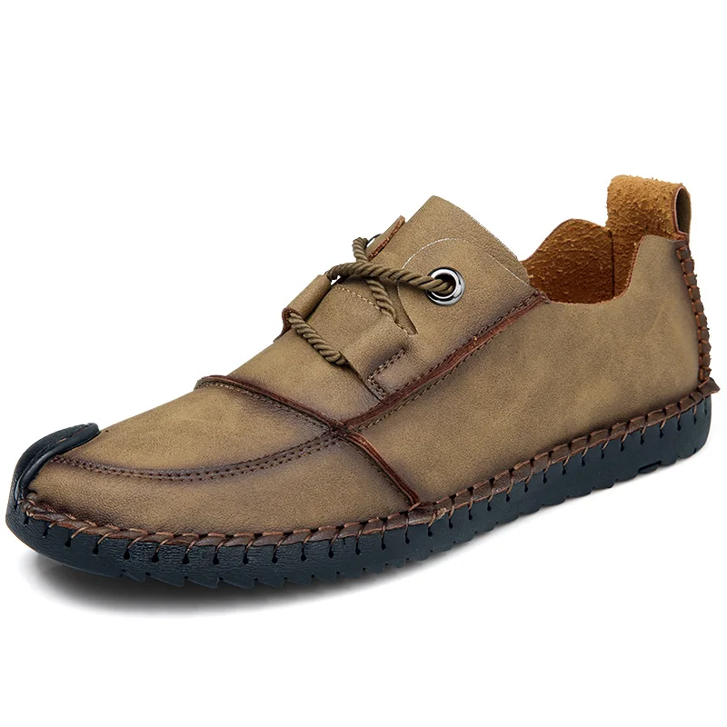 Туфли мужские кожаные ручной работы мягкие дышащие мокасины без застежки на