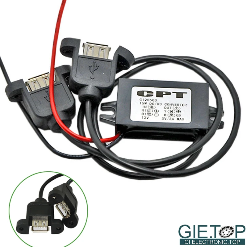 Double Dual DC-DC 12V To 5V 3A 15W USB Output Power Adapter Converter Step Down Module with Install Hole easy fixing | Автомобили и