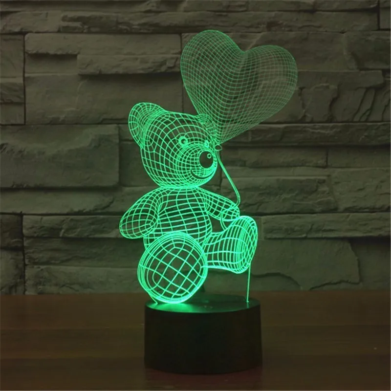 3D светодиодный ночник медведь Форма лампа USB светодиодные лампы лавы 5 В 7 цветов