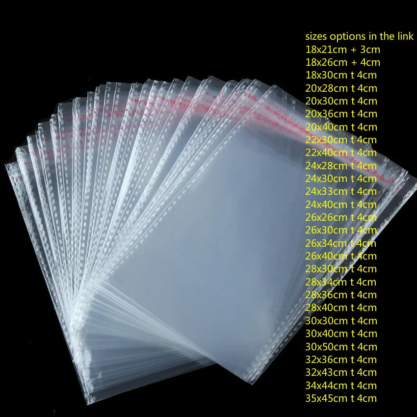 Прозрачные пакеты OPP/Poly/Cellophane большой размер для одежды прозрачные 28 размеров s in