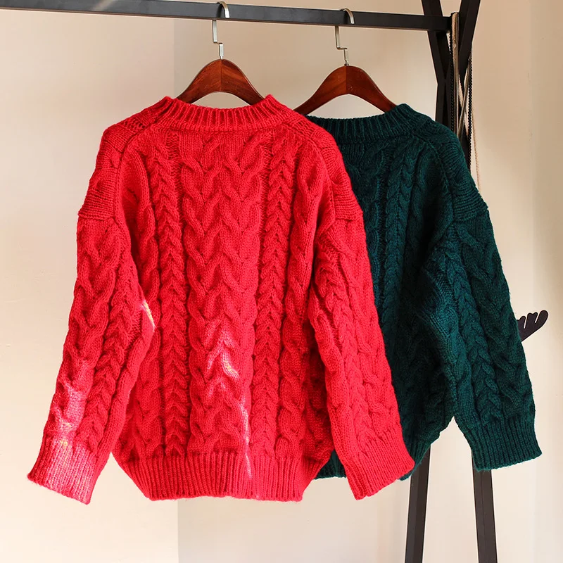 OMCHION Pull Femme 2019 корейский Круглый вырез твист Плотный трикотаж шикарные свободные