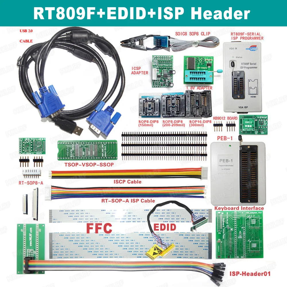 Новый RT809F программатор + кабель EDID LCD Универсальный EPROM FLASH VGA ISP AVR GAL PIC электронная