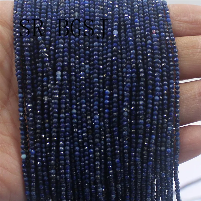 Free Shipping 2mm Faceted Blue Lapis Lazuli Gems Stone Spacer Bail Seed Mini Fashion Round Beads Strand 15&quot|Бусины| |
