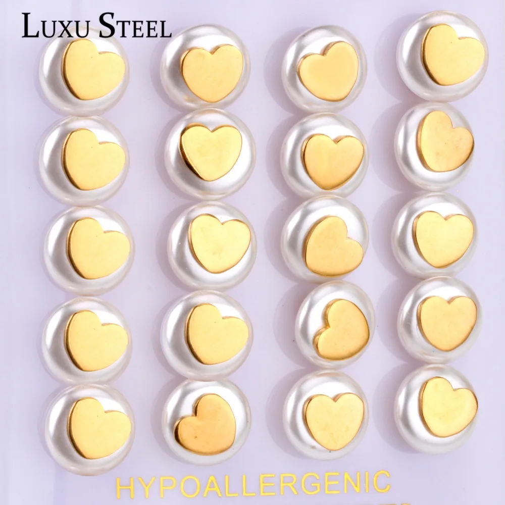 Серьги-пусеты LUXUSTEEL 10 пар/карточка нержавеющая сталь Золотой/серебристый цвет