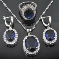 new classic blue zircon white cz womens silver color jewelry sets earringspendantnecklacerings qz0460