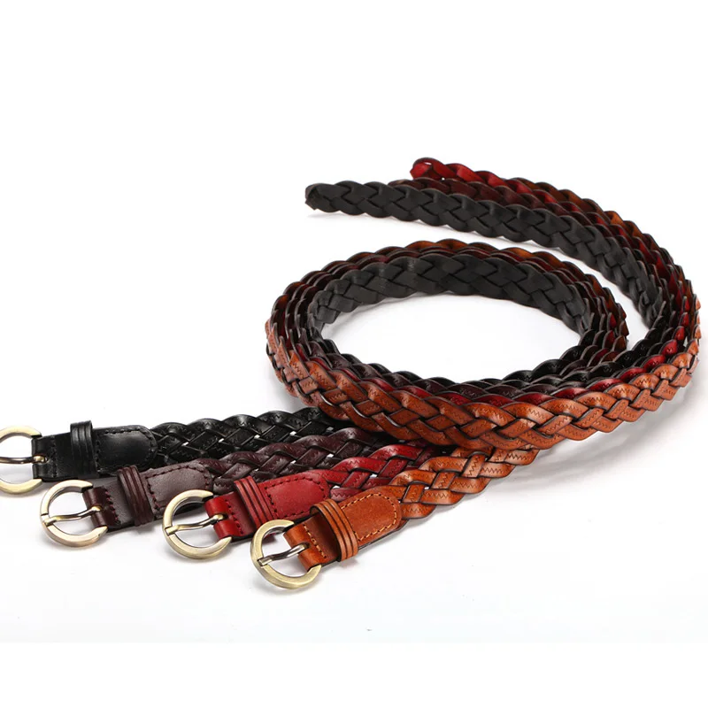 FURONG Ladies Cowhide Belt Weaving Korean Fashion Thin Candy Genuine Leather Pin Buckle Waistband Pasek Do Spodni R067 | Аксессуары для