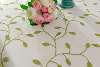 beige floral green tablecloth round natural leaves countryside fabric cover embroidery olive table cloth cover