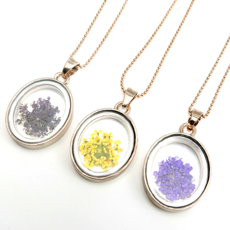 Новинка 2017 ожерелье с кулоном из стекла натуральными цветами милое хрустальное