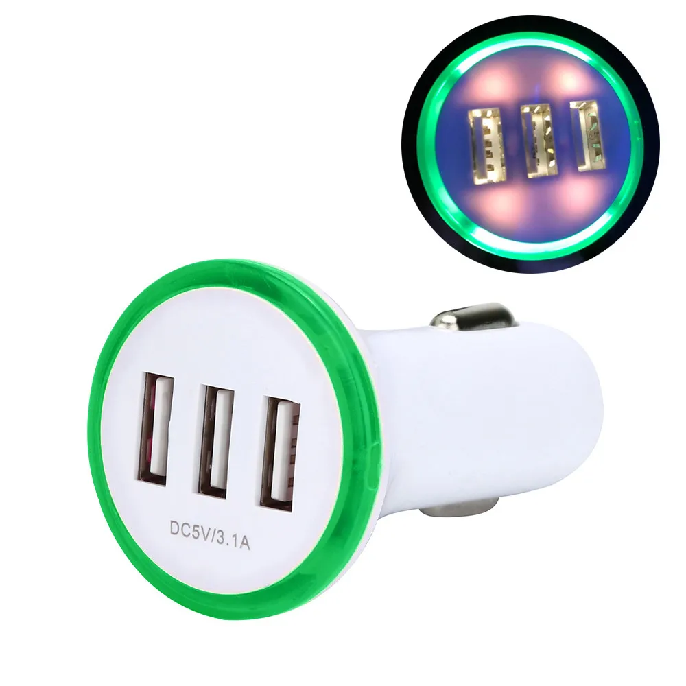 3 порта автомобильное зарядное устройство 3.1A LED USB адаптер гнездо быстрое Дата
