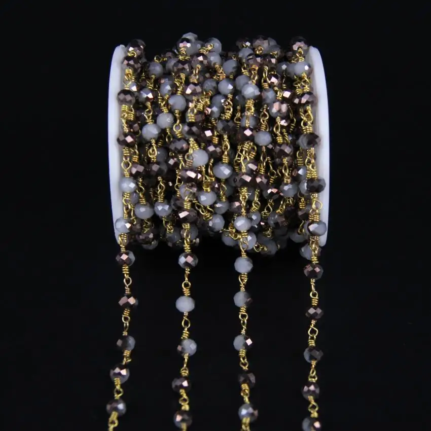 

5Meters Brown Coated Titanium White Glass Faceted Rondelle Rosary Chian,Brass Wire Wrapped Copper Chian DIY Necklace Jewelrys