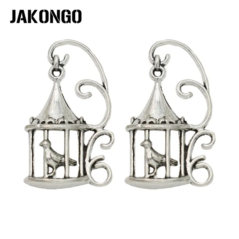 

JAKONGO Antique Silver Plated Birdcage Charms Pendant for Jewelry Making Bracelet Accessories DIY Handmade 35x20mm 10PCS/lot