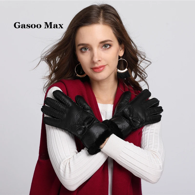 2017 Russian new autumn and winter fashion women's beautiful wool gloves female skin leather sheepskin gloves leather leather