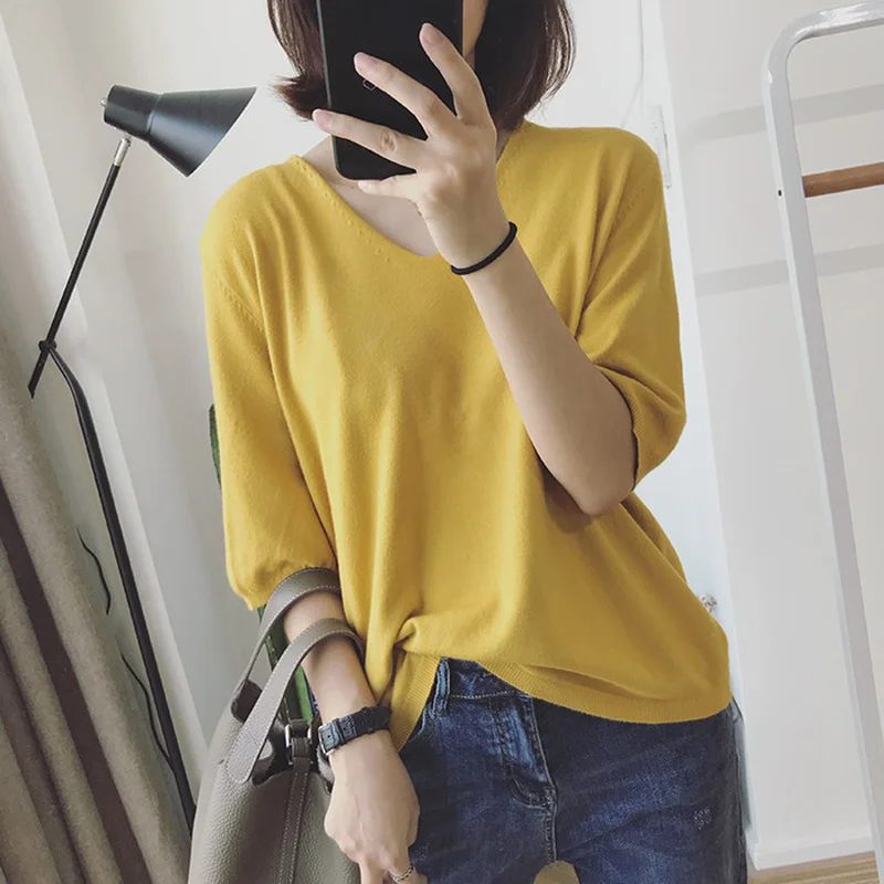 

U-SWEAR 2020 New Arrival Fashion Casual Women T-Shirt V-Neck Half Sleeve Soft Comfortable Female Tops Office Lady Solid T-Shirt