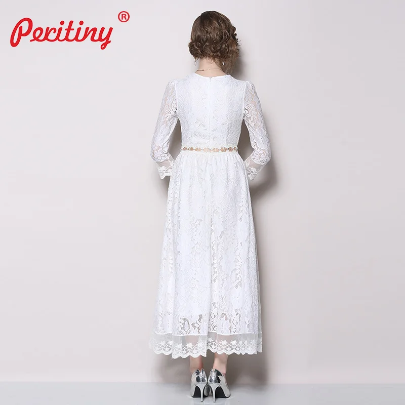 Peritiny белый Кружево платье однотонное Vestidos ботильоны-Длина лента ремня тонкий макси платье партии Демисезонный Roupas feminina