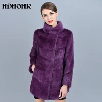 hdhohr 2022 high quality real mink fur coats fashion purple commuting leisure natural mink jackets warm stand collar fur jacket