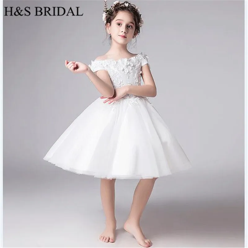 

H&S BRIDAL White flower girl dresses Short Puffy Kids dresses for wedding Ball Gown Girls Pageant Dresses comunion