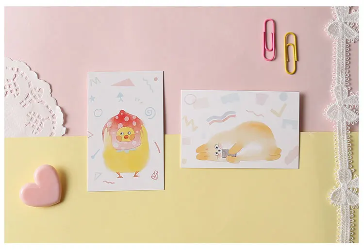 28 шт./кор. курица кошка ПЭТ Творческих ломо карты мультфильм животных Сообщение небольшой открытка Рождественская подарок на день рождения карты праздник Универсальный