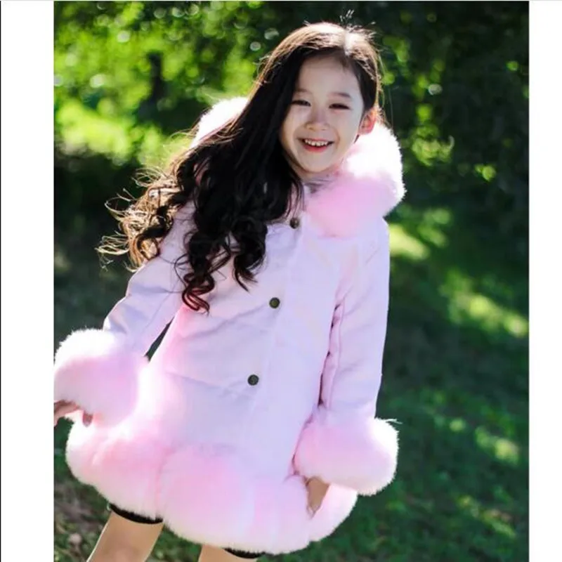 2018 Children Clothing Girls Winter Thick Artificial leather Patchwork Faux Fur Coat Baby Warm Cotton Long Korean Overcoat QV87 | Детская