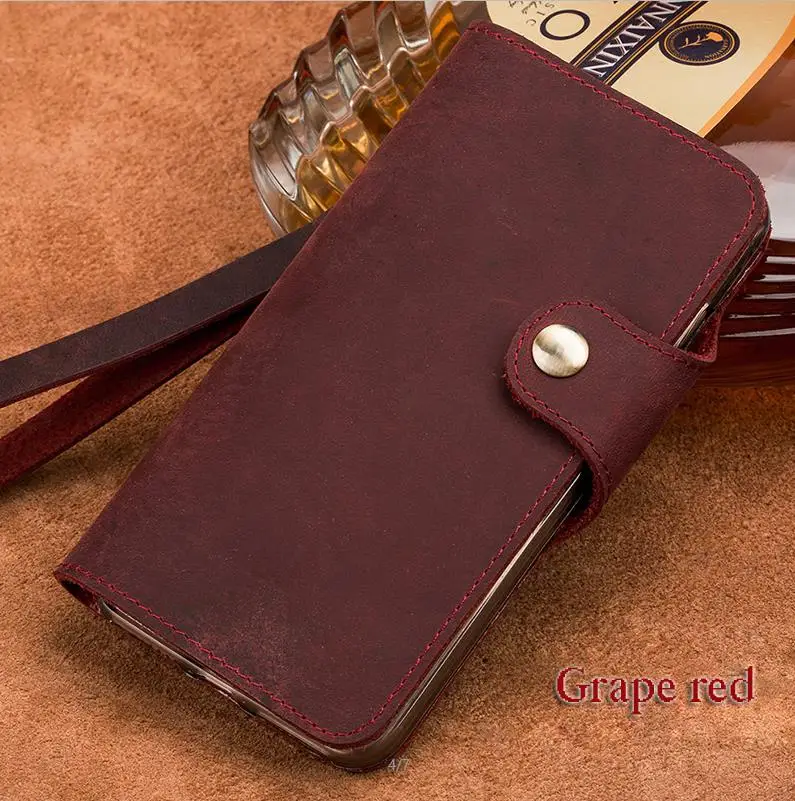 Чехол-книжка Crazy horse для Xiaomi Mi 6, 8, SE, A2, A3, 9se, 9 LITE, CC9, 9 t, натуральная кожа, откидная крышка, funda, кнопка, ремешок, крышка - Цвет: Бордовый