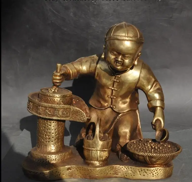 671116490+++Lucky china brass wealth Man Grinding Luck has turned drip into gold Art statue | Дом и сад