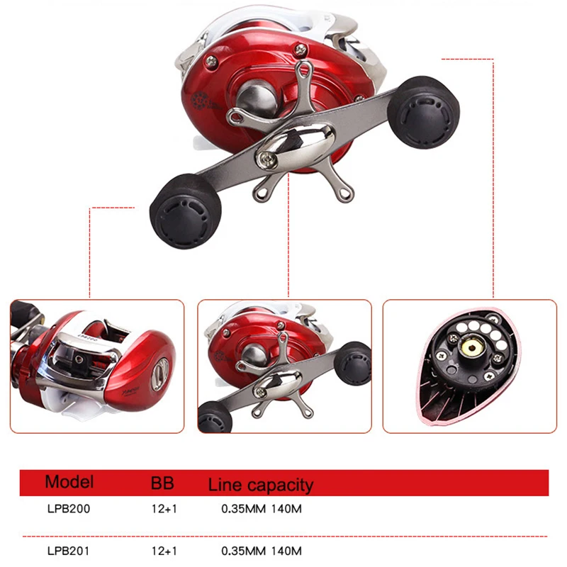 

YUMOSHI New Right or Left Baitcasting Reel baitcast reel full metal 12+1BB 6.2:1 Bait Casting Fishing Reel Magnetic Brake LPB