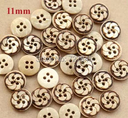 50 шт./лот, 11 мм, пуговицы из натурального кокоса с круглым цветком, крупные пуговицы для рукоделия, аксессуары для одежды (искусственная кожа)