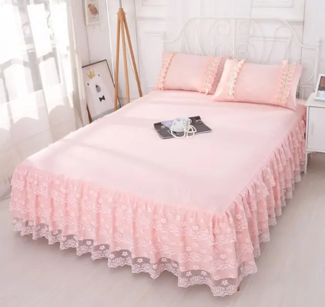Pink Orange Зеленый/розовый 1 шт. кружевная юбка для кровати 200*220 см принцесса постельные принадлежности Покрывала простыня для девочки наматрасник король королева размер - Цвет: Pink Orange