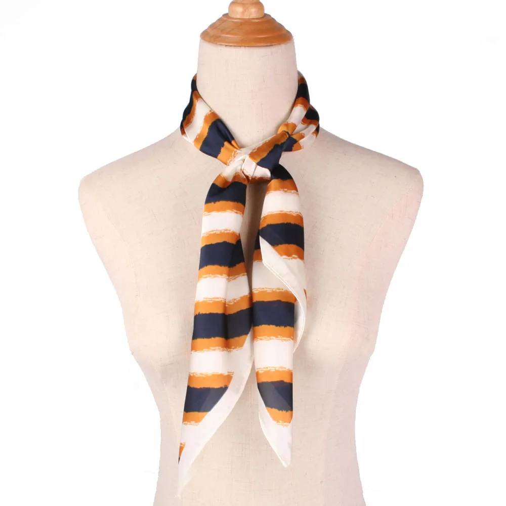 

YOUHAN 2020 Fashion Women Silk Scarf Color Stripe Square Scarf Spring Summer Lady Scraves 6 Colors Head Scarf 70*70cm