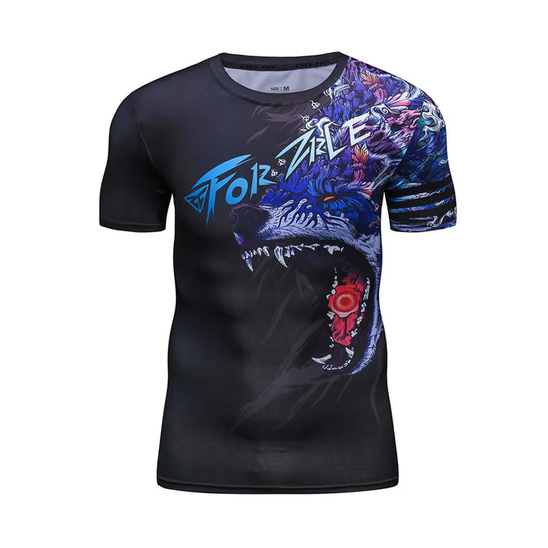 

ZRCE Chinese style war Wolf basketball football training sport anti-deformation anti-fading compression shirt man t shirt