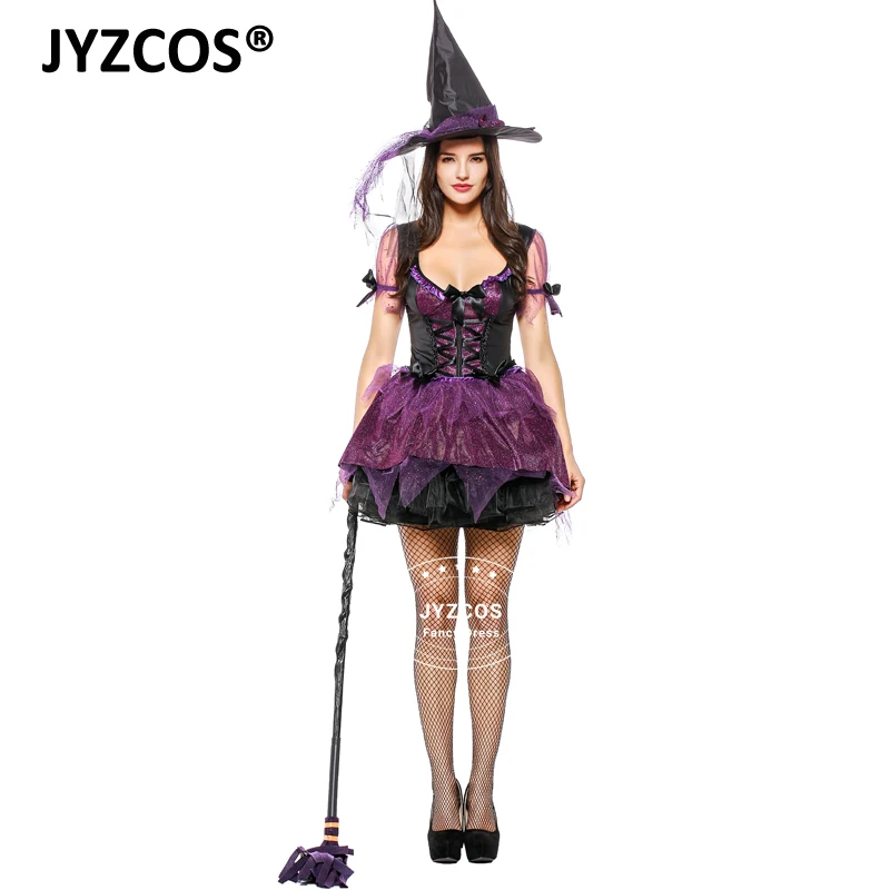 JYZCOS новые женские фиолетовый костюм ведьмы на Хэллоуин для Для женщин Маскарад